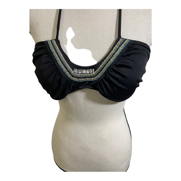 Victoria Secret womens New beach sexy bikini top beaded front black. Size Large - Picture 2 of 10